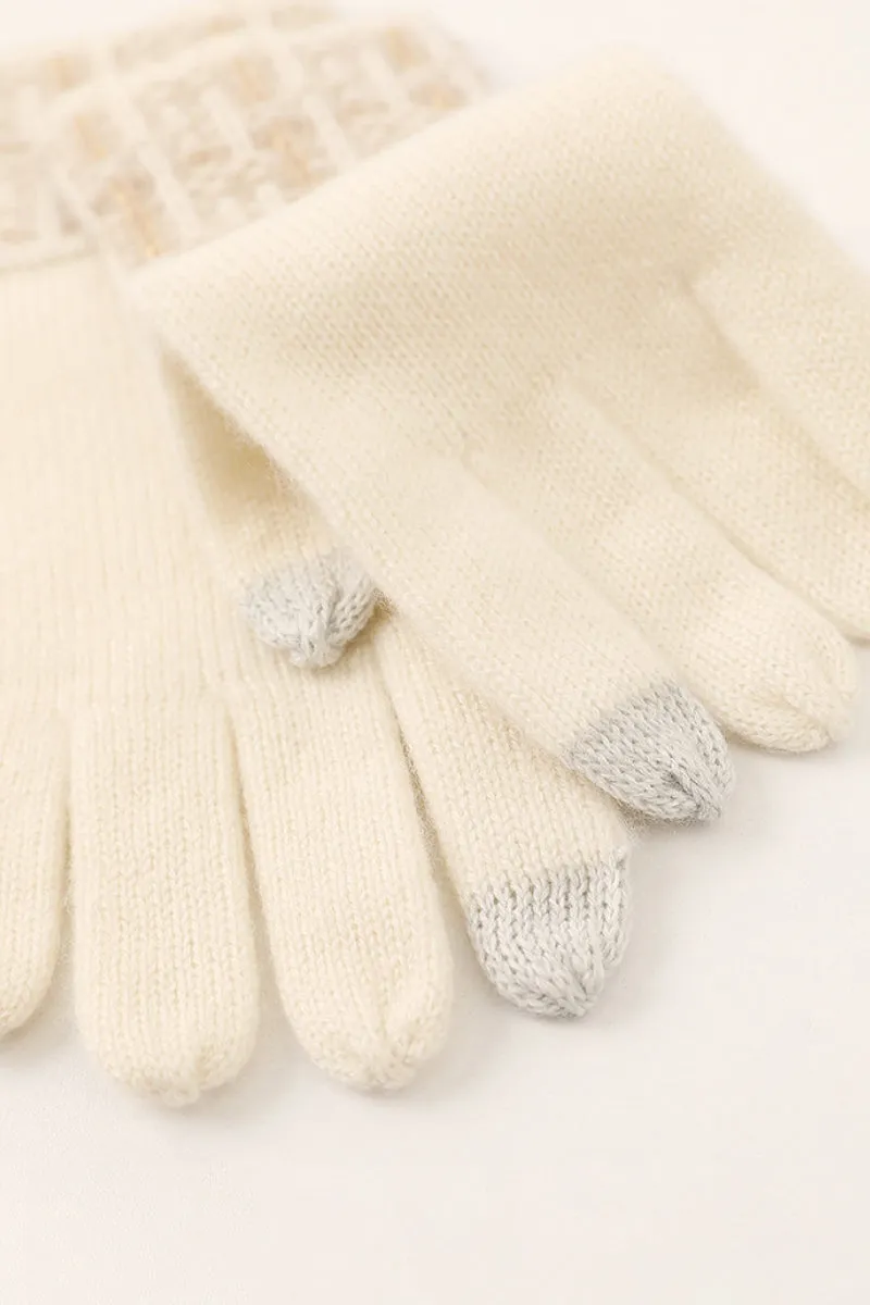 100 Cashmere Knit Touchscreen Gloves with Tweed Cuffs