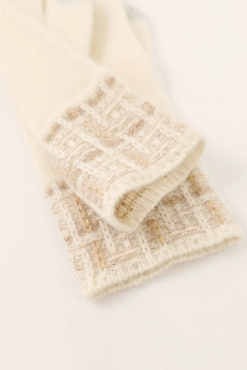 100 Cashmere Knit Touchscreen Gloves with Tweed Cuffs