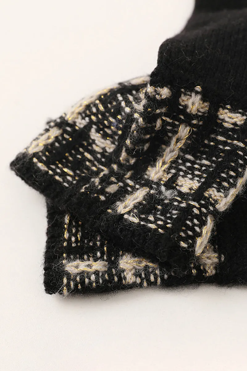 100 Cashmere Knit Touchscreen Gloves with Tweed Cuffs