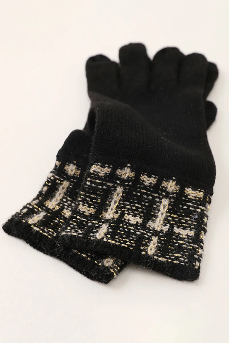 100 Cashmere Knit Touchscreen Gloves with Tweed Cuffs