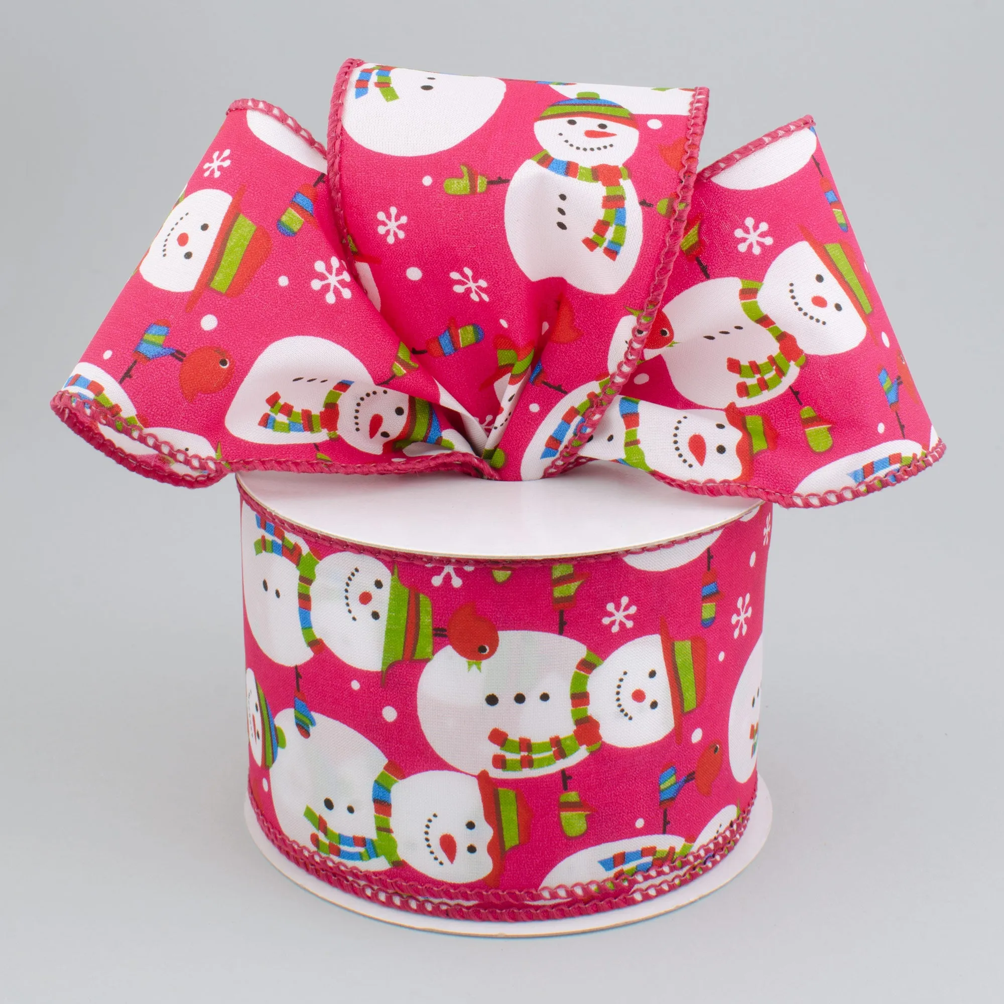 2.5" Snowman Ribbon: Hot Pink (10 Yards)