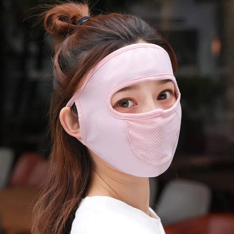 2PCs Ear-Mounted Sunscreen Mask Cover Full Face Summer Breathable Ice Silk Face Mask