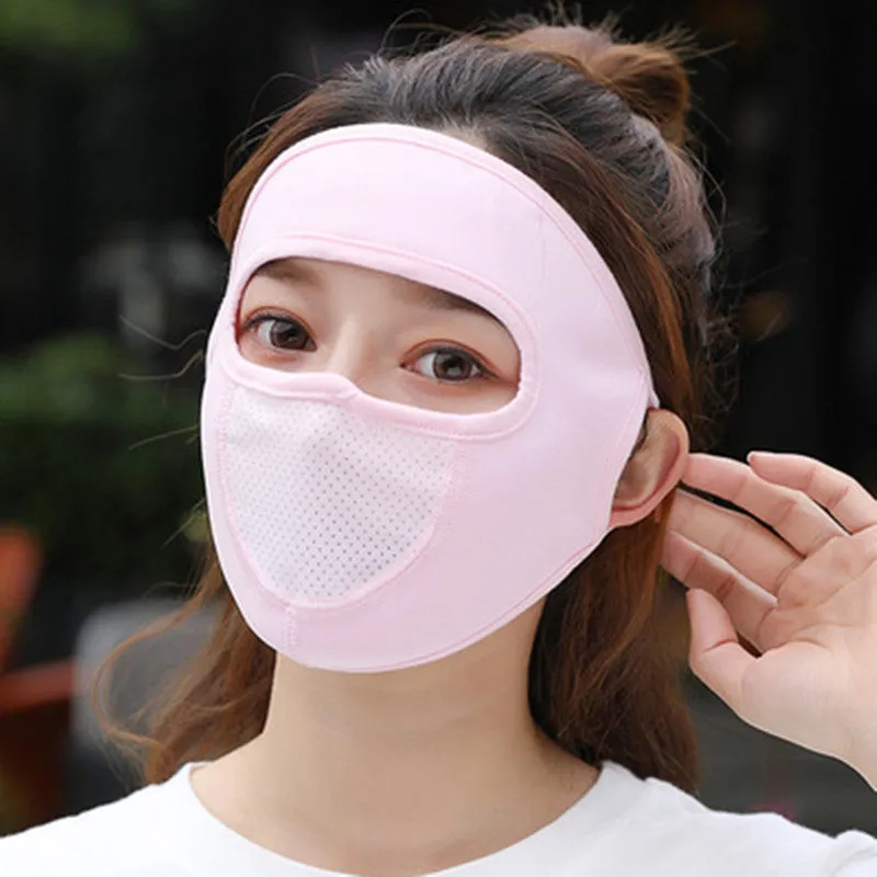 2PCs Ear-Mounted Sunscreen Mask Cover Full Face Summer Breathable Ice Silk Face Mask