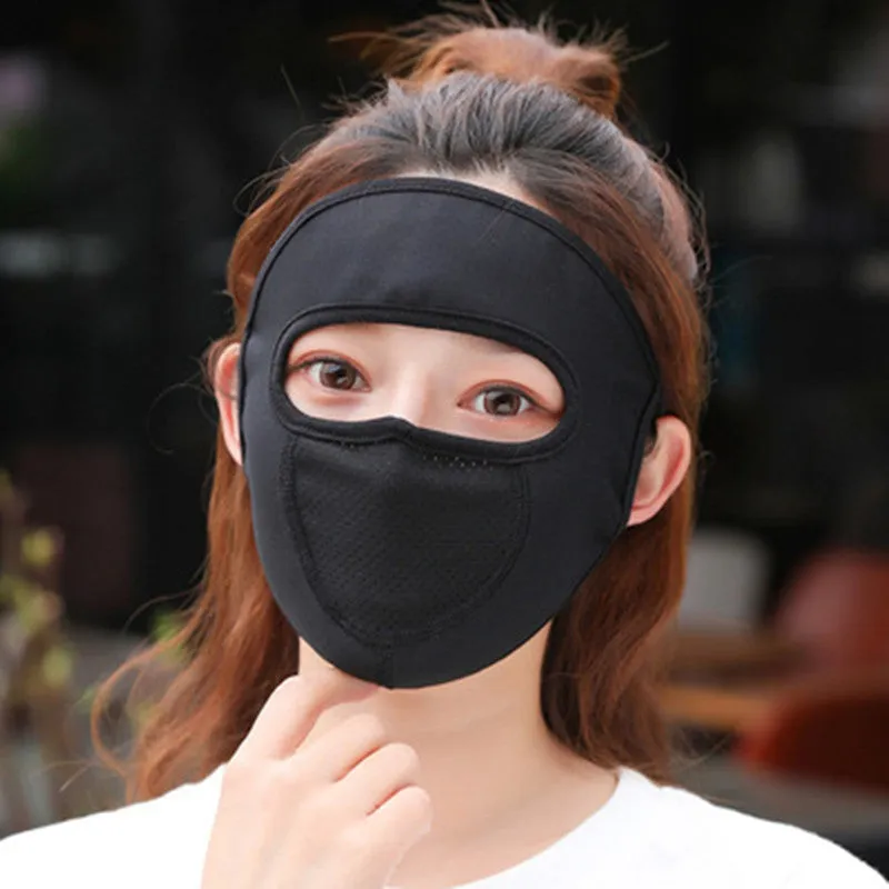 2PCs Ear-Mounted Sunscreen Mask Cover Full Face Summer Breathable Ice Silk Face Mask