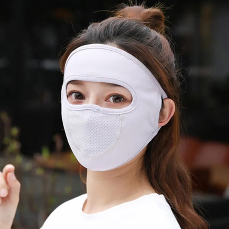 2PCs Ear-Mounted Sunscreen Mask Cover Full Face Summer Breathable Ice Silk Face Mask