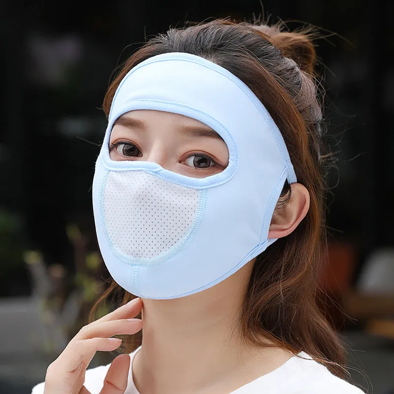 2PCs Ear-Mounted Sunscreen Mask Cover Full Face Summer Breathable Ice Silk Face Mask