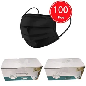 50/100pc Disposable Face Bandanas - 3 Ply Non-woven Black Breathable Face ??ᴠ??,Protective Anti-dust Windproof Facial Scarf with Elastic Ear Loop for Outdoor Ski Cycling Camping Running (B:100pcs)