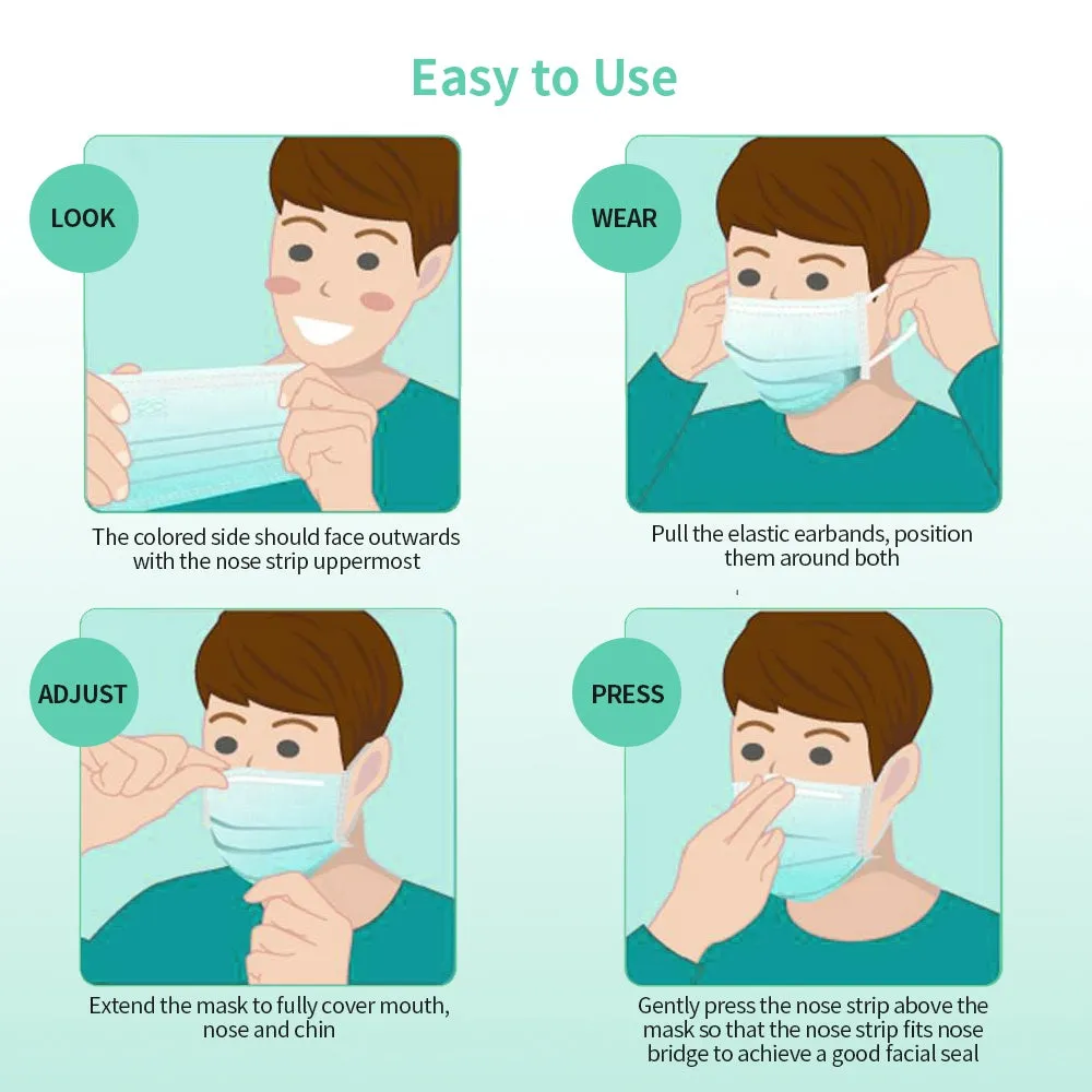 50PCS 3-layer Face Masks with Elastic Ear Loop Dustproof Anti-bacteria Disposable Protection