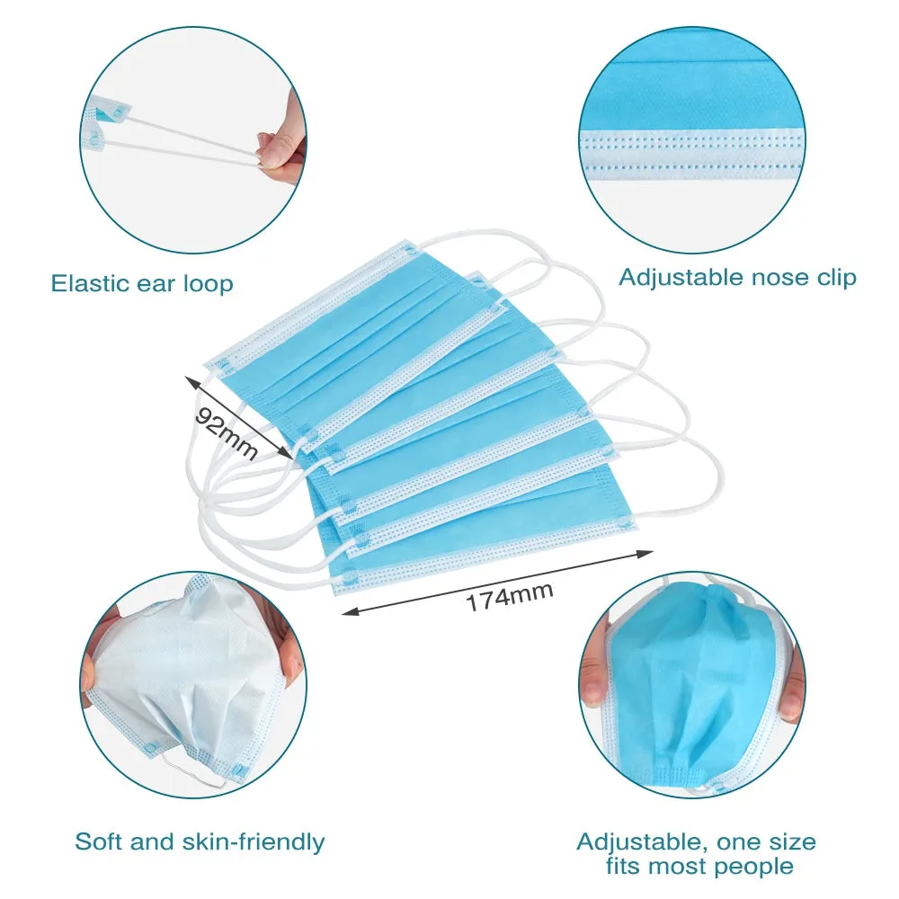 50PCS 3-layer Face Masks with Elastic Ear Loop Dustproof Anti-bacteria Disposable Protection