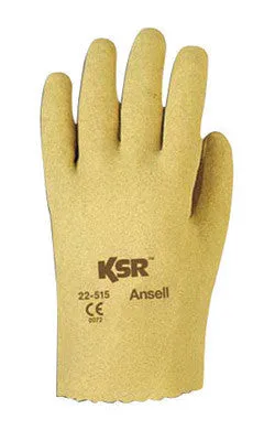 Ansell Size 7 1/2 KSR Light Duty Multi-Purpose Cut And Abrasion Resistant Tan Vinyl Fully Coated Work Gloves With Interlock Knit Liner And Slip-On Cuff