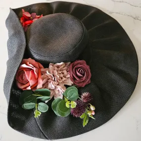 Ascot Hat Grey Pink with Wide Brim - Ladies Church Hats - Large Wedding Hats - Women's Hats for Racing