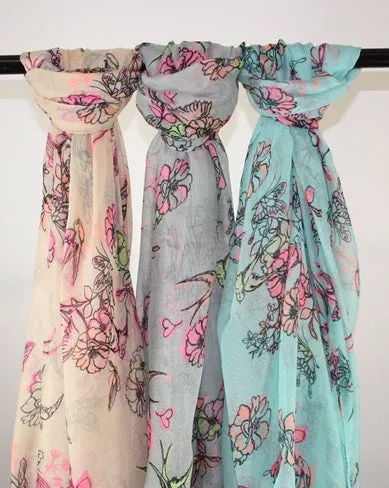 Assorted Neon Swallow & Flower Scarves