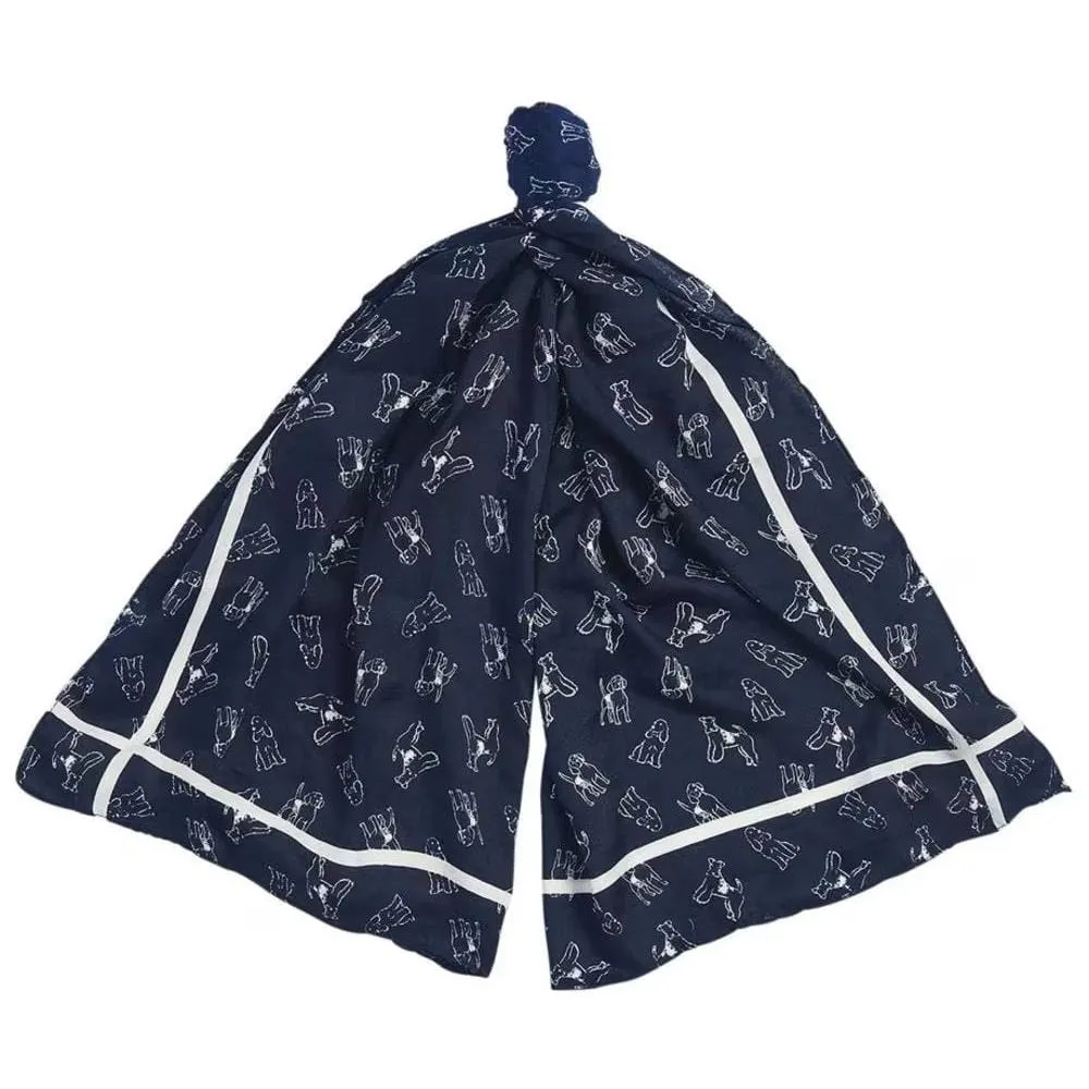 Barbour Sketch Dog Print Scarf In Navy/Cloud