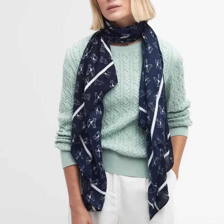 Barbour Sketch Dog Print Scarf In Navy/Cloud