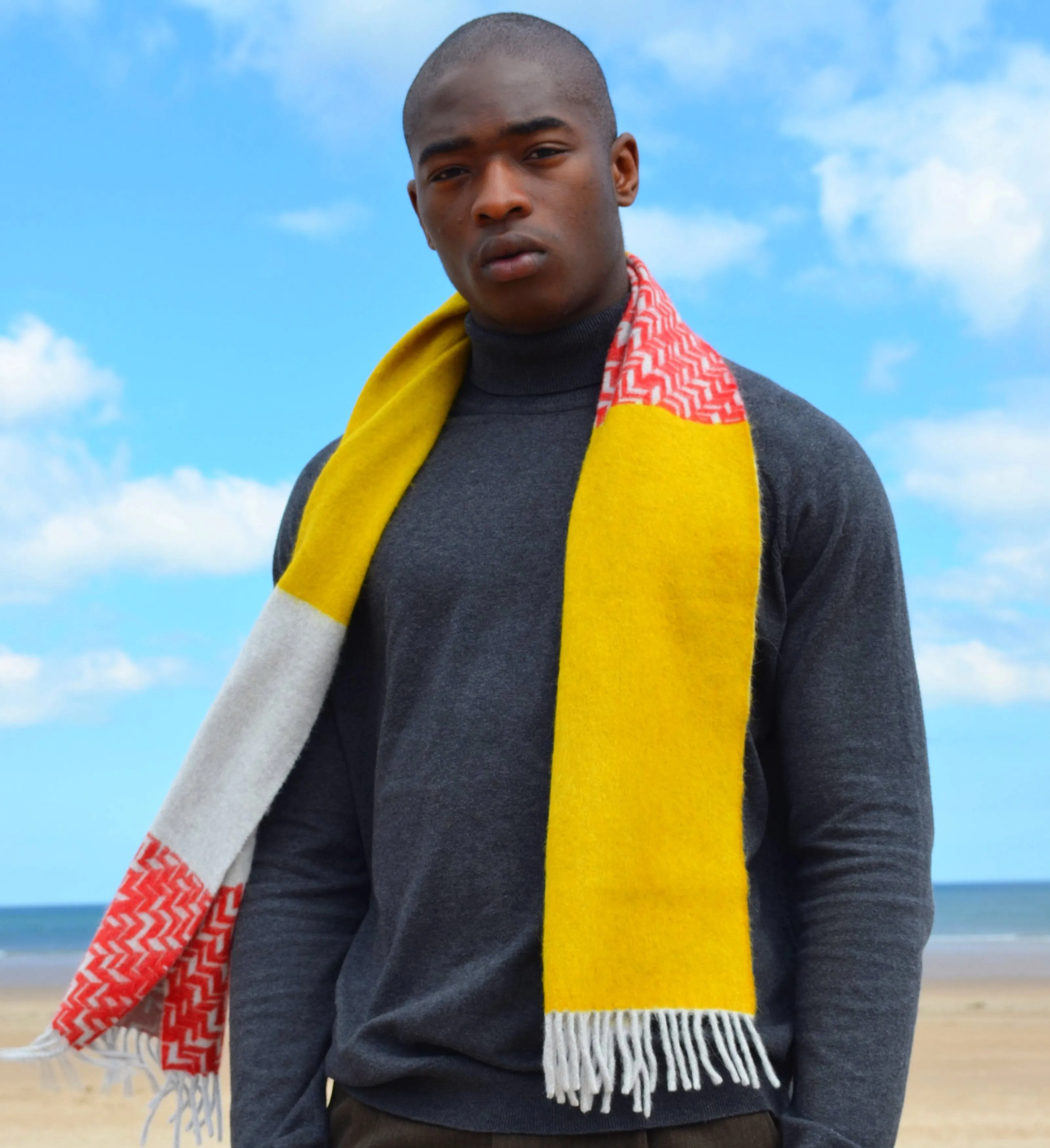 Colour Block hand printed Angora Wool scarf - Staffa 11 menswear