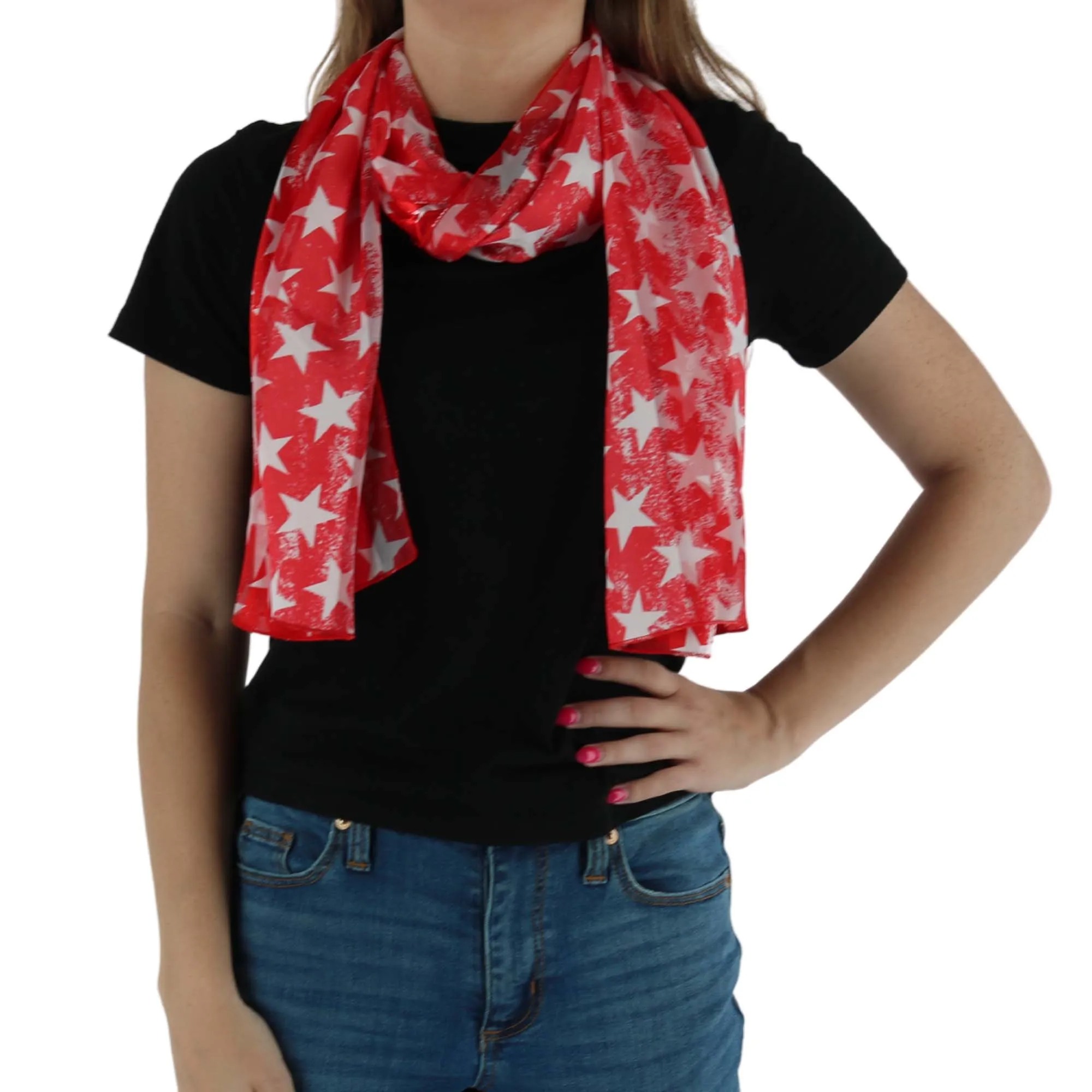 CTM® Women's Patriotic Star Print Lightweight Scarf