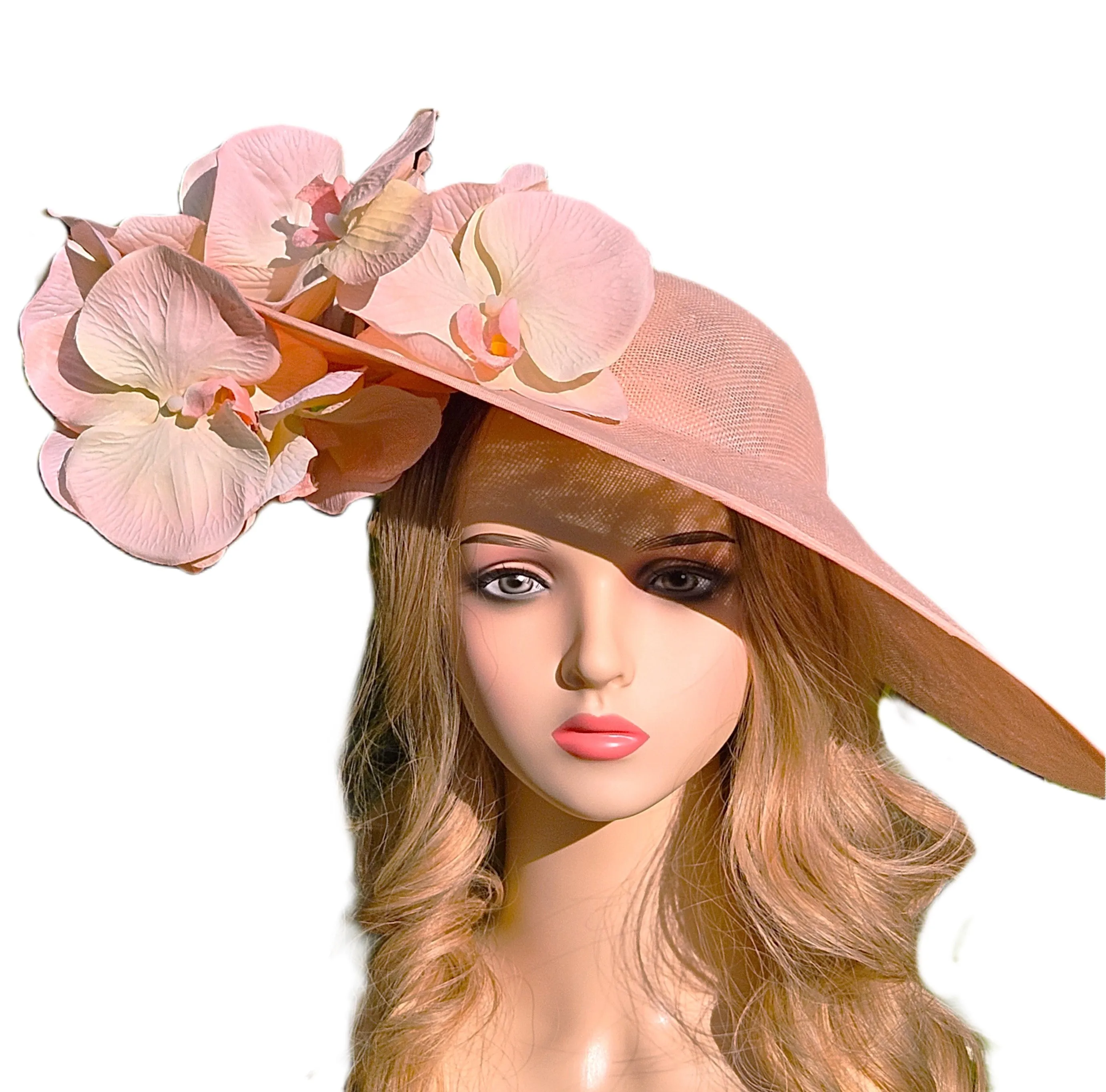 Extra Large Ascot Hat Pink Peach - Ladies Wedding Hats - Women's Occasion Hats for Racing - Ladies Day Hat