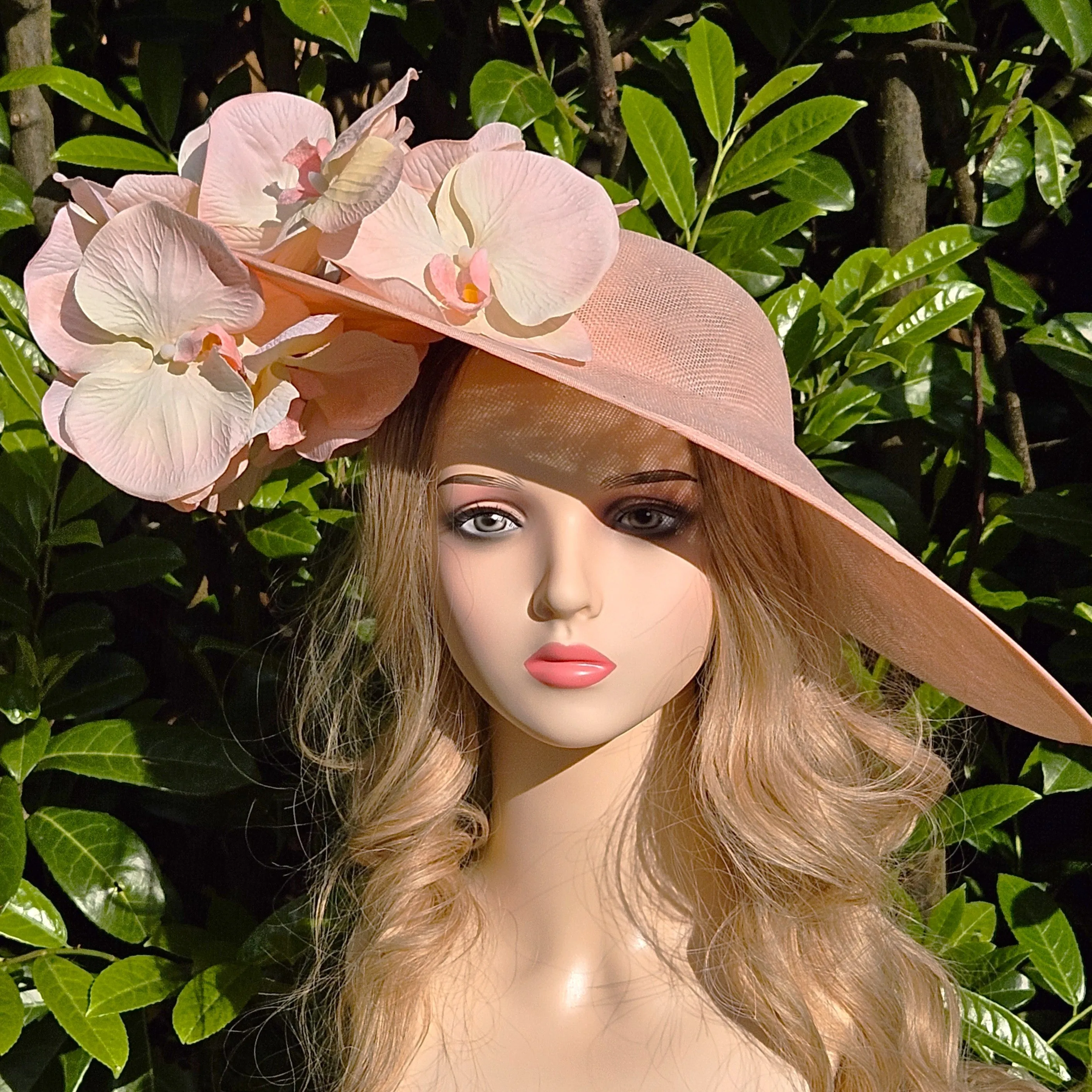 Extra Large Ascot Hat Pink Peach - Ladies Wedding Hats - Women's Occasion Hats for Racing - Ladies Day Hat