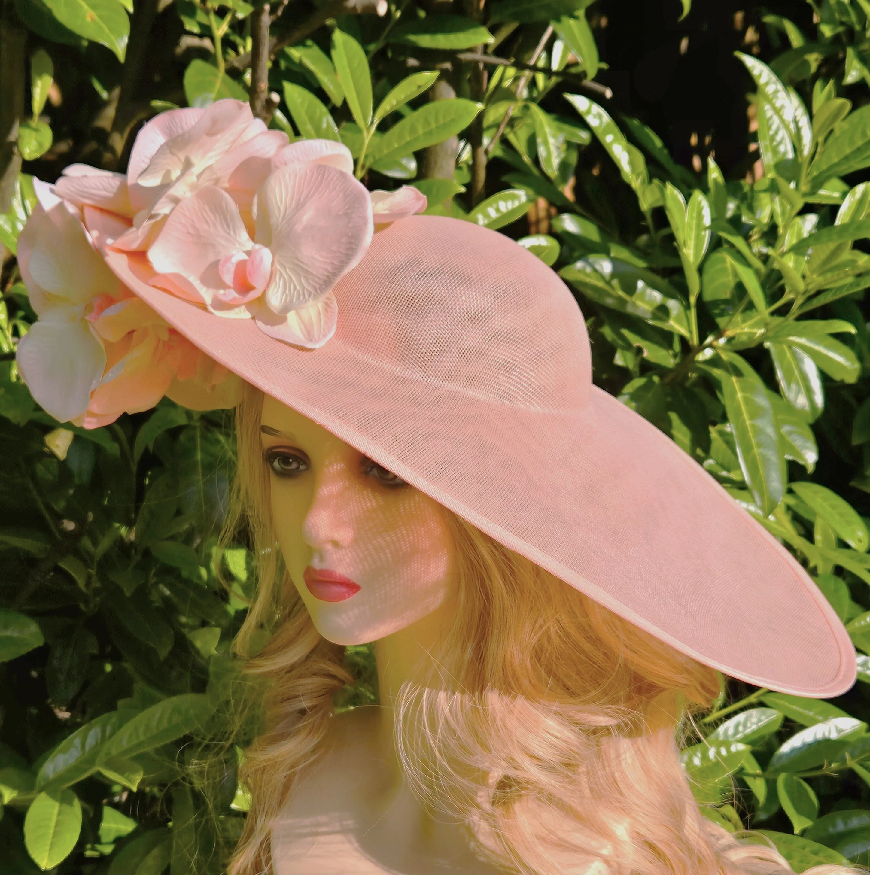 Extra Large Ascot Hat Pink Peach - Ladies Wedding Hats - Women's Occasion Hats for Racing - Ladies Day Hat