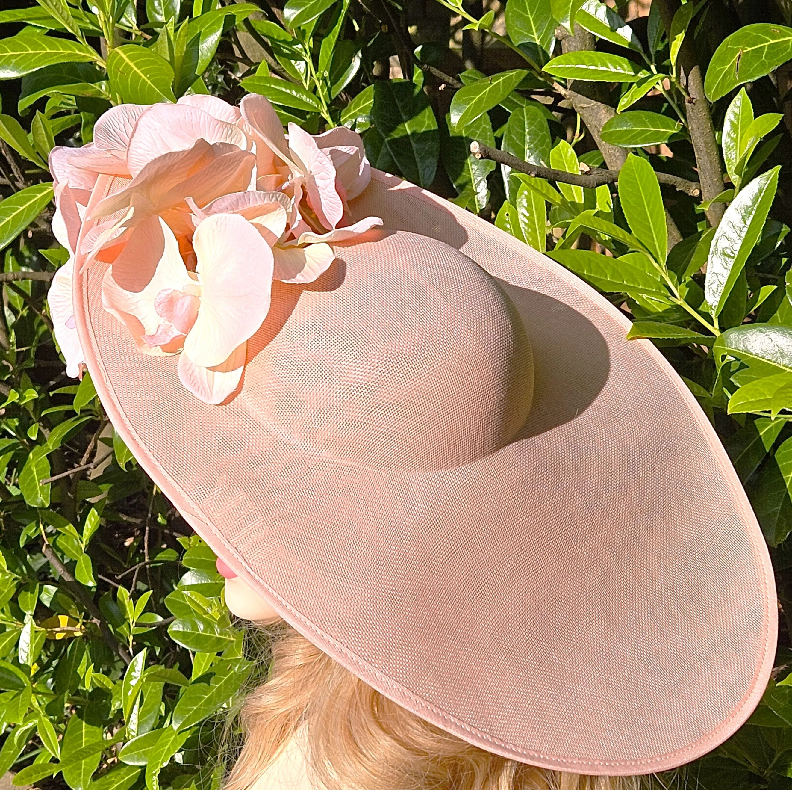 Extra Large Ascot Hat Pink Peach - Ladies Wedding Hats - Women's Occasion Hats for Racing - Ladies Day Hat