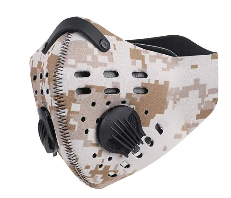 Face Mask with removable filter and exhale valves Black - Camo -  Desert Camo