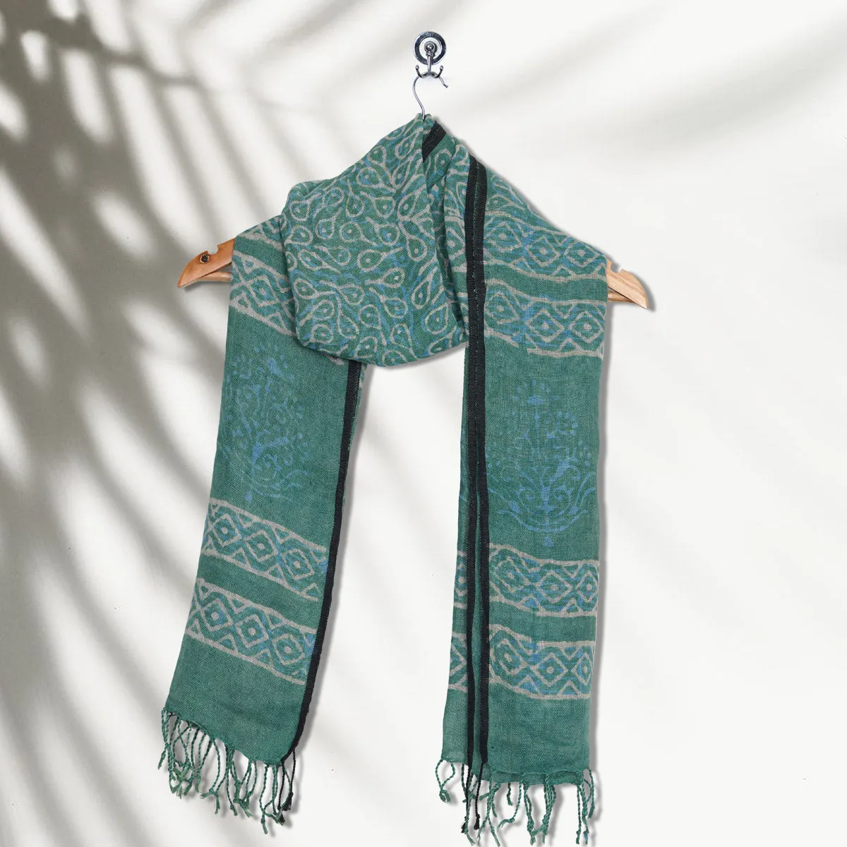 Green Color Printed Linen Stole