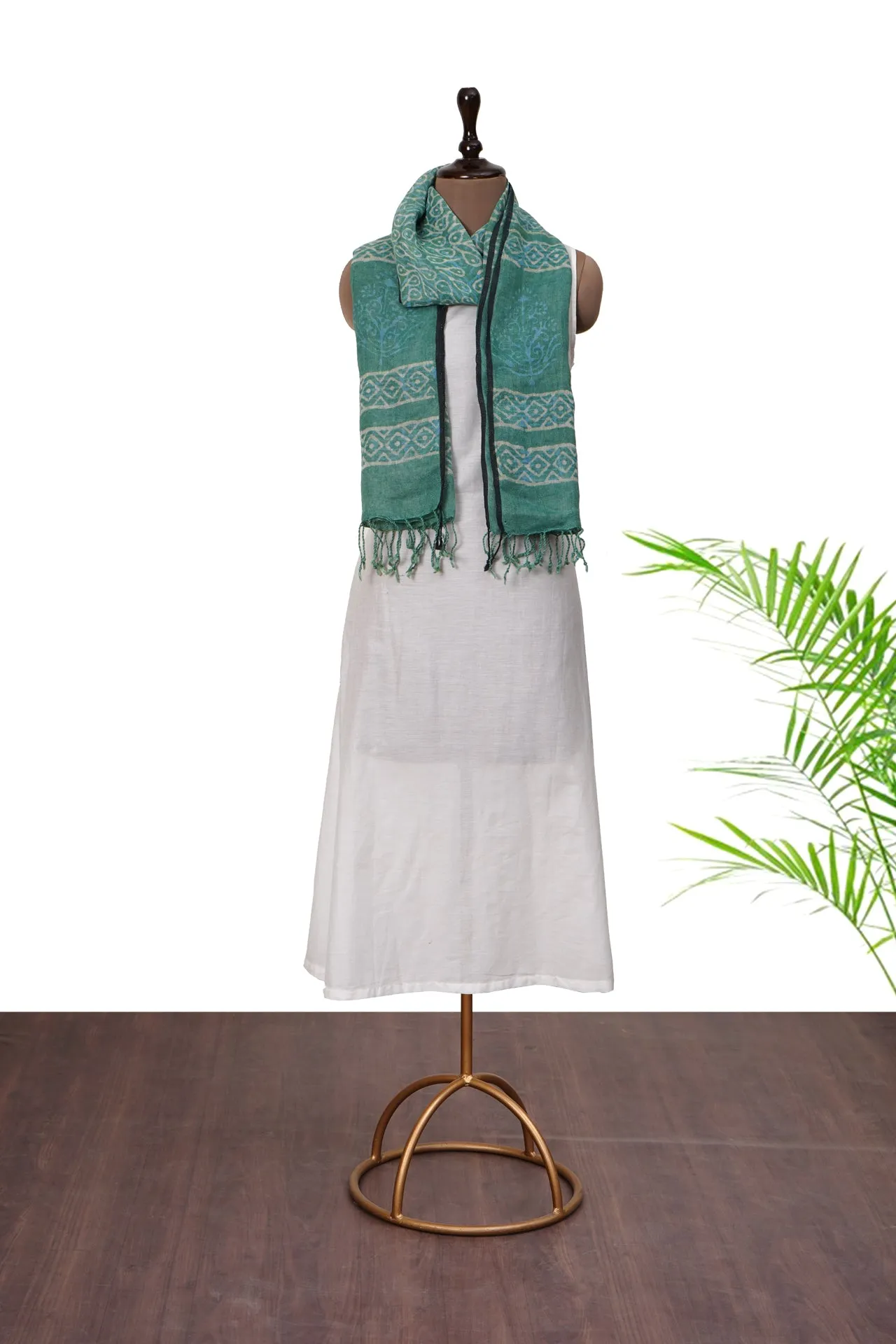 Green Color Printed Linen Stole