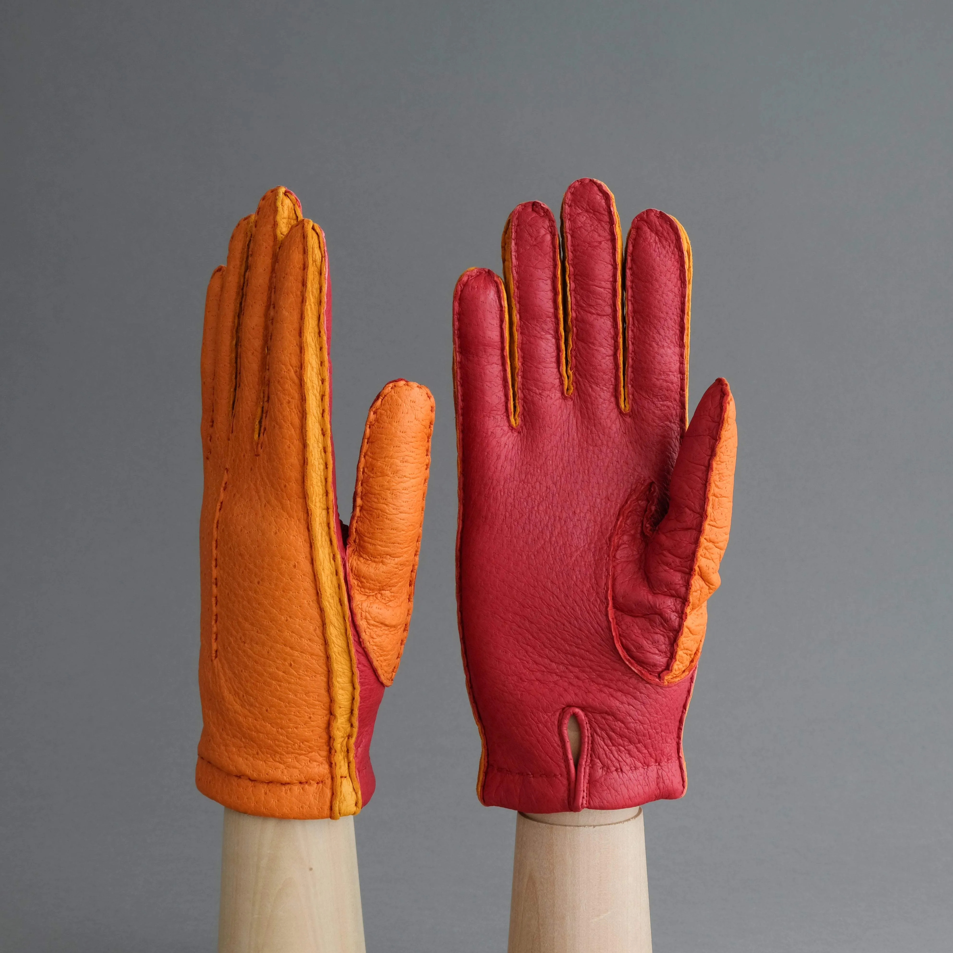 Ladies Gloves from Orange, Red and Yellow Peccary