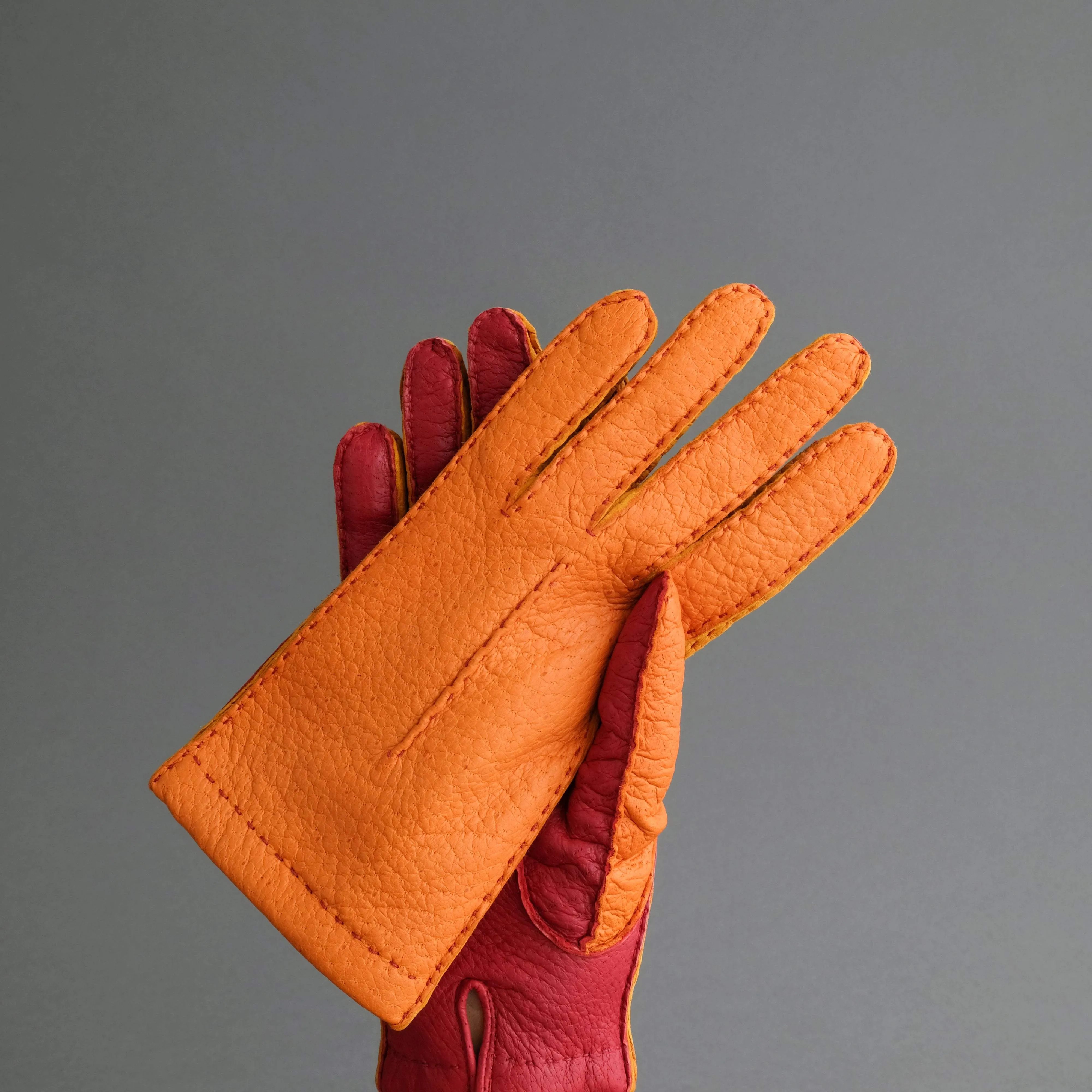 Ladies Gloves from Orange, Red and Yellow Peccary