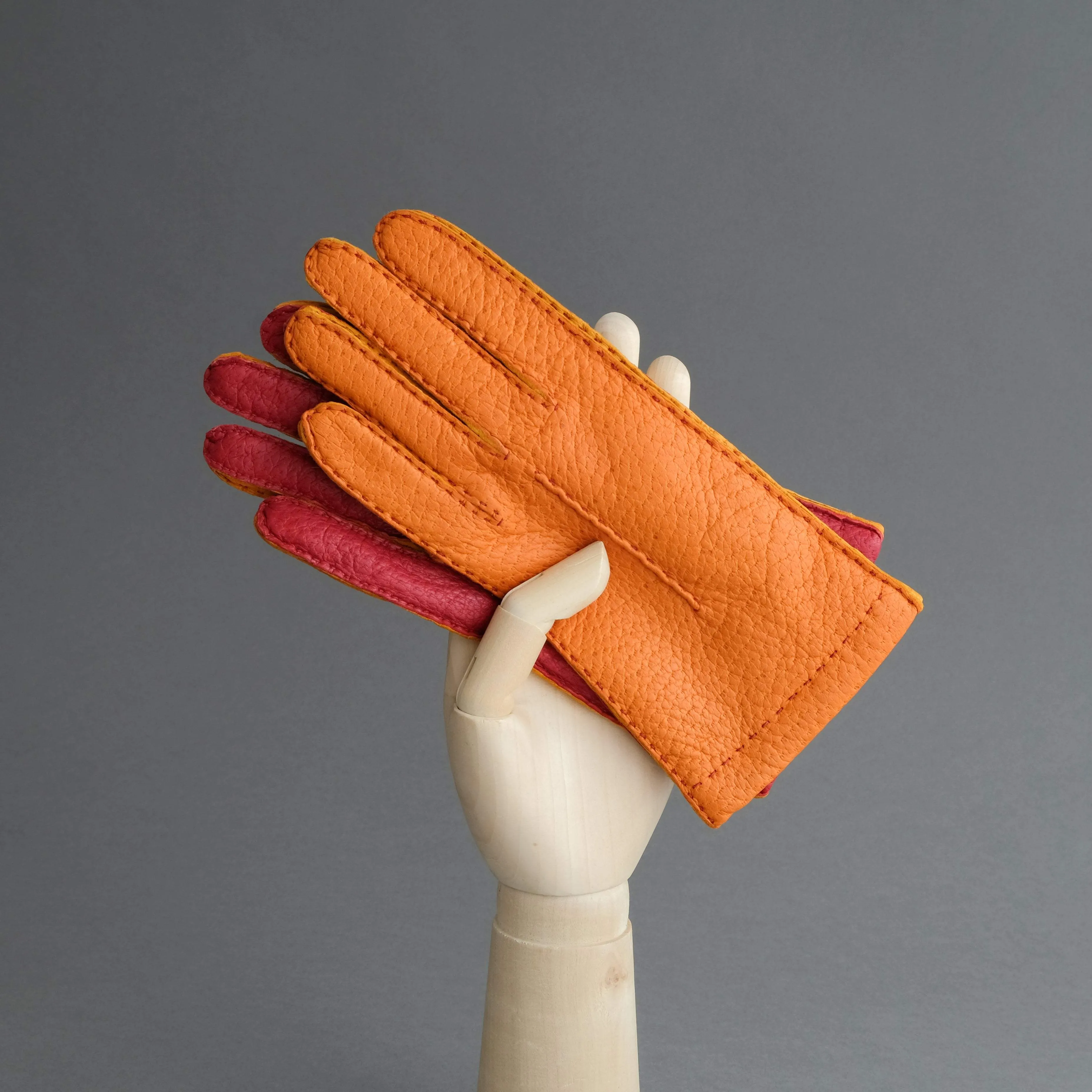 Ladies Gloves from Orange, Red and Yellow Peccary