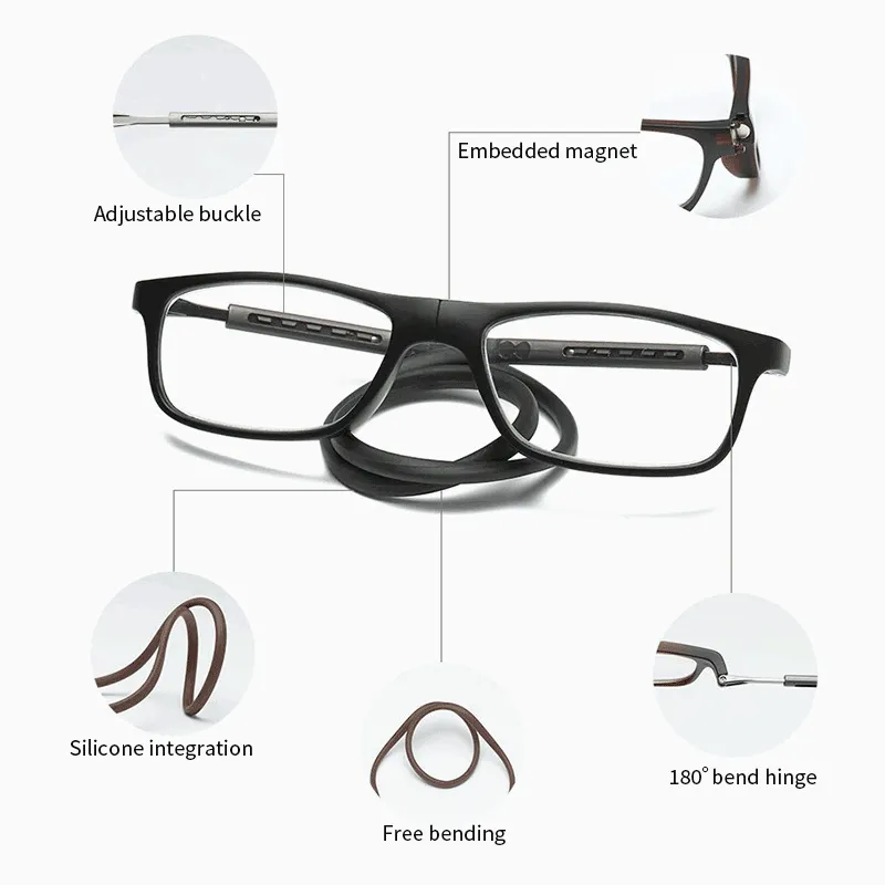 Magnetic foldable resin silicone reading glasses