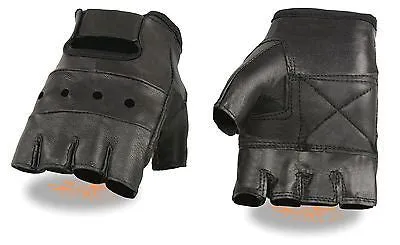 MOTORCYCLE MEN'S FINGERLESS GLOVES VERY SOFT REAL LEATHER WITH GEL PALM