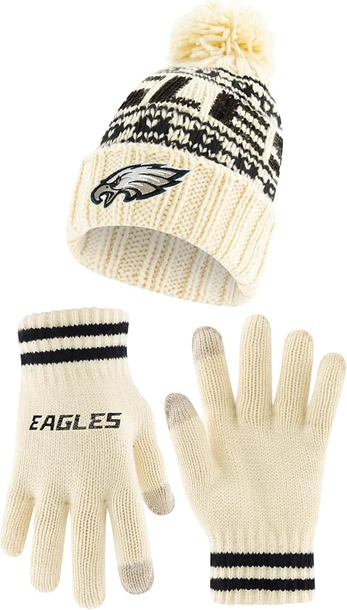 NFL Official Adults Super Soft Cable Knit Winter Beanie Knit Hat with Extra Warm Touch Screen Gloves|Philadelphia Eagles