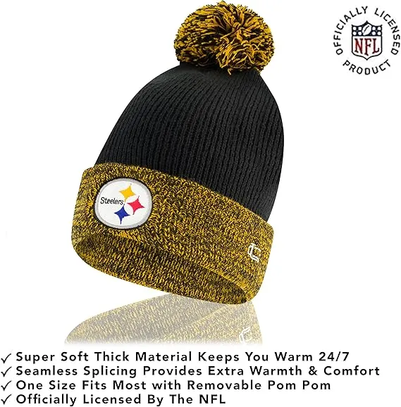 NFL Official Adults Super Soft Two Tone Winter Beanie Knit Hat with Extra Warm Touch Screen Gloves|Pittsburgh Steelers