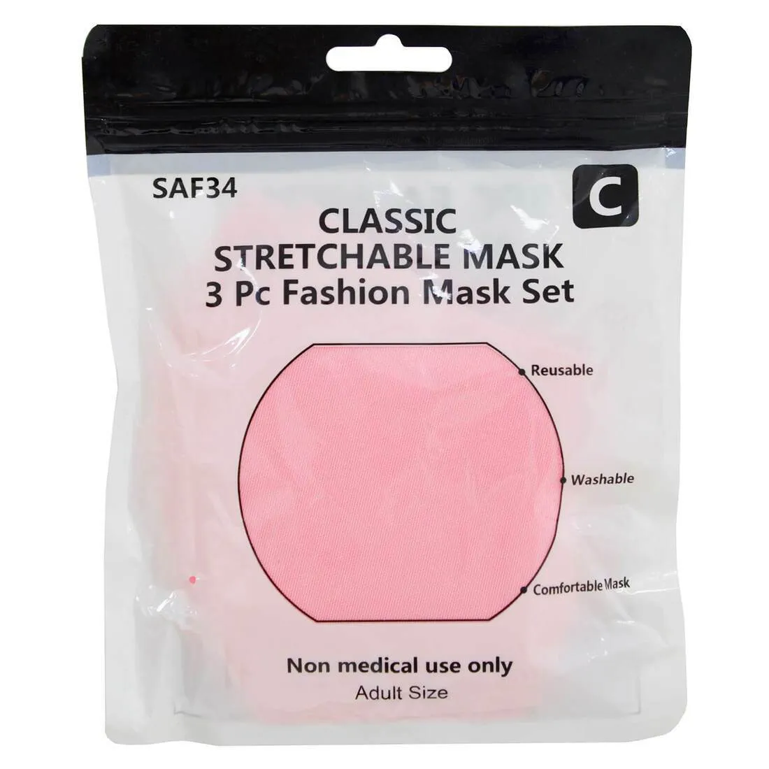 Pack of 3 Adult Washable Face Mask Stretch Fabric Pink