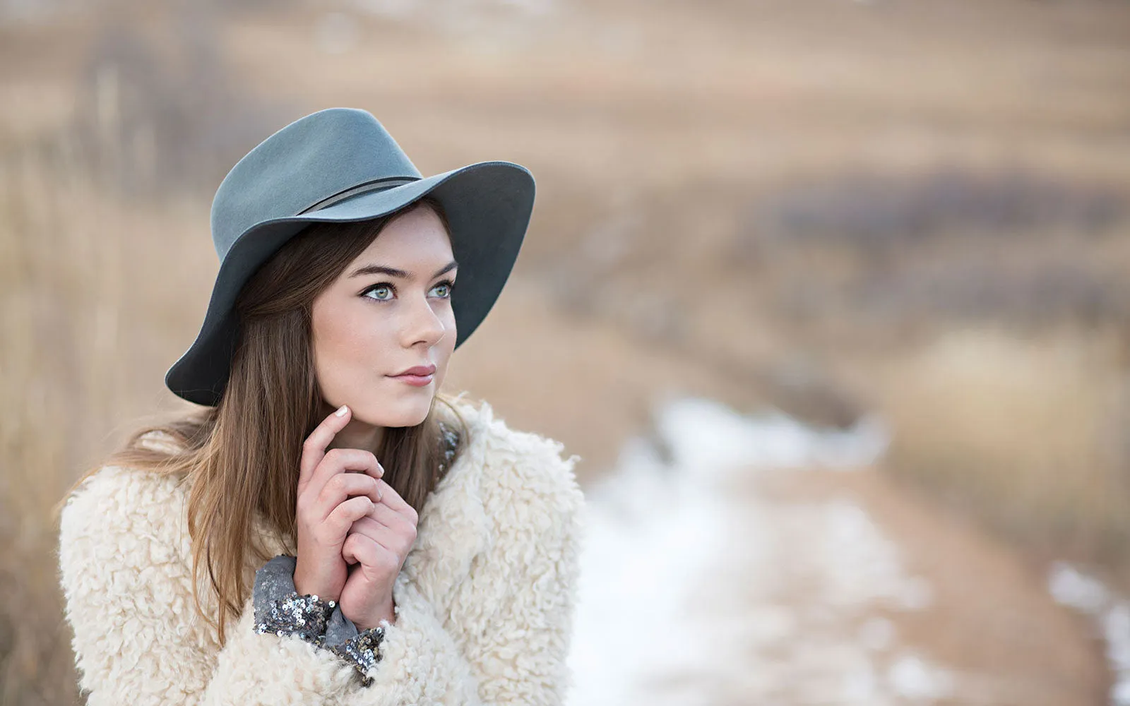 PHOEBE WIDE BRIM WOOL HAT - BLUESTONE