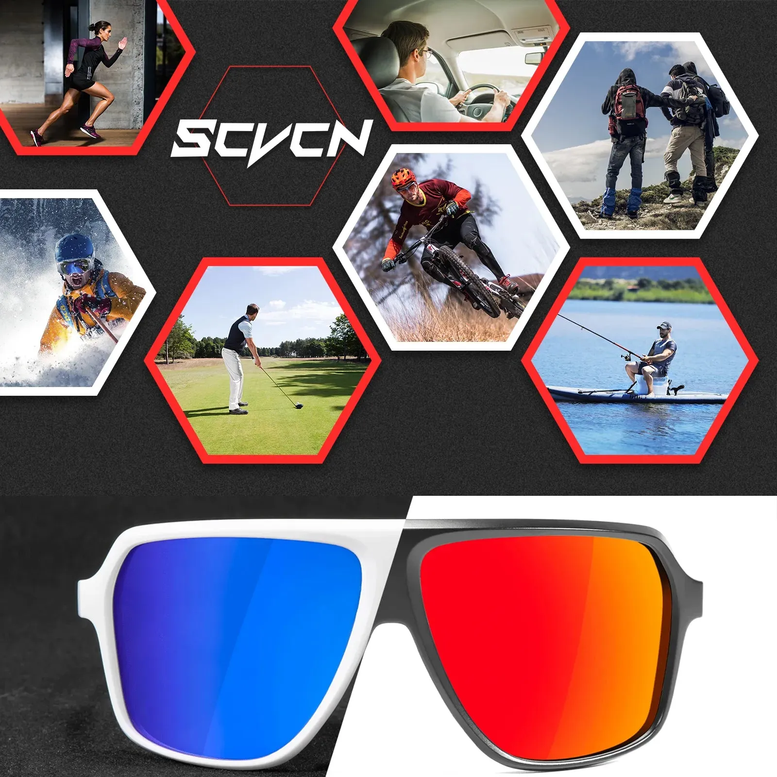 SCVCN Bicycle Glasses Outdoor Sports Polarized Sunglasses Cycling Glasses UV400 Cycling Sunglasses Men MTB Bike Eyewear Goggles