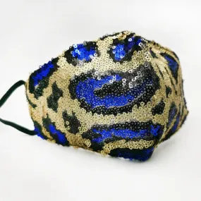 Sequin Gold and Blue Leopard Face Mask