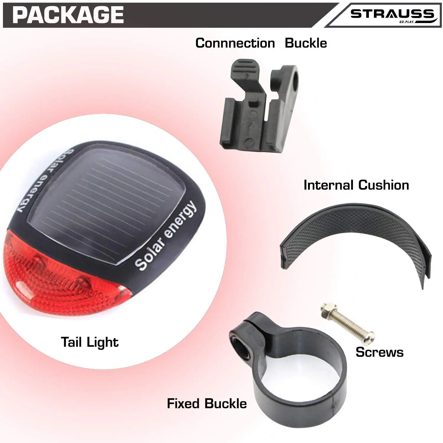 Strauss Bicycle Solar Tail Light and Cycling Gloves,Medium, (Black/Red)