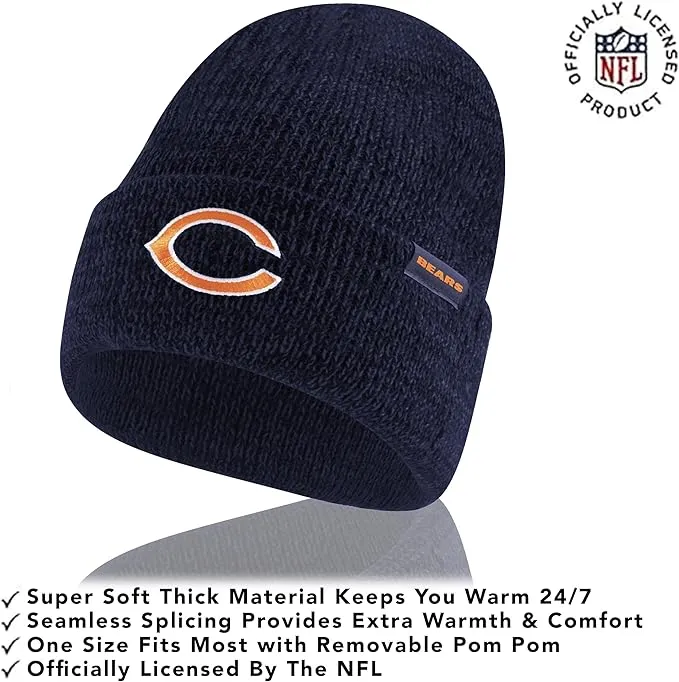 Ultra Game Adults Unisex NFL Official Super Soft Marl Knit Winter Beanie Knit Hat with Extra Warm Touch Screen Gloves|Chicago Bears