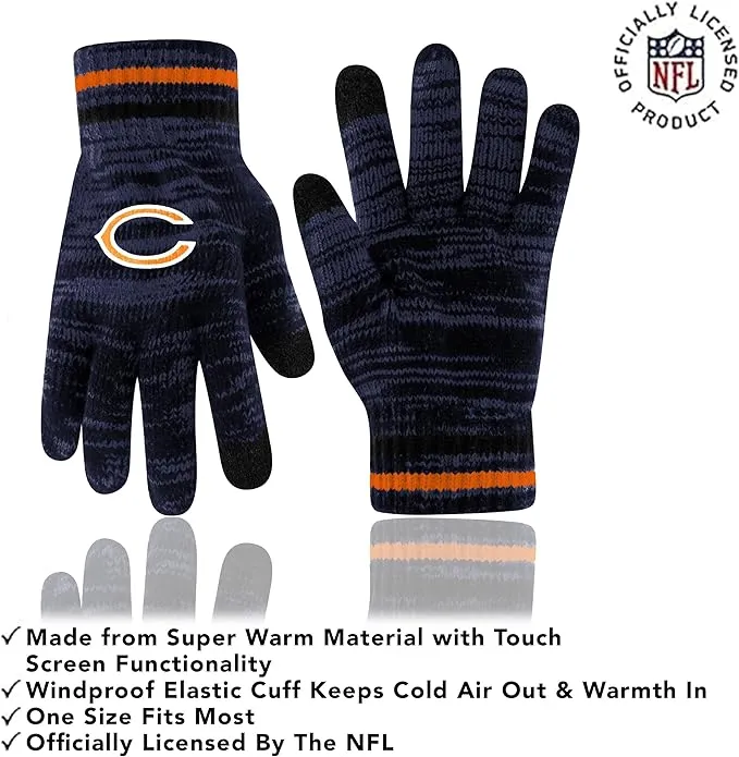 Ultra Game Adults Unisex NFL Official Super Soft Marl Knit Winter Beanie Knit Hat with Extra Warm Touch Screen Gloves|Chicago Bears