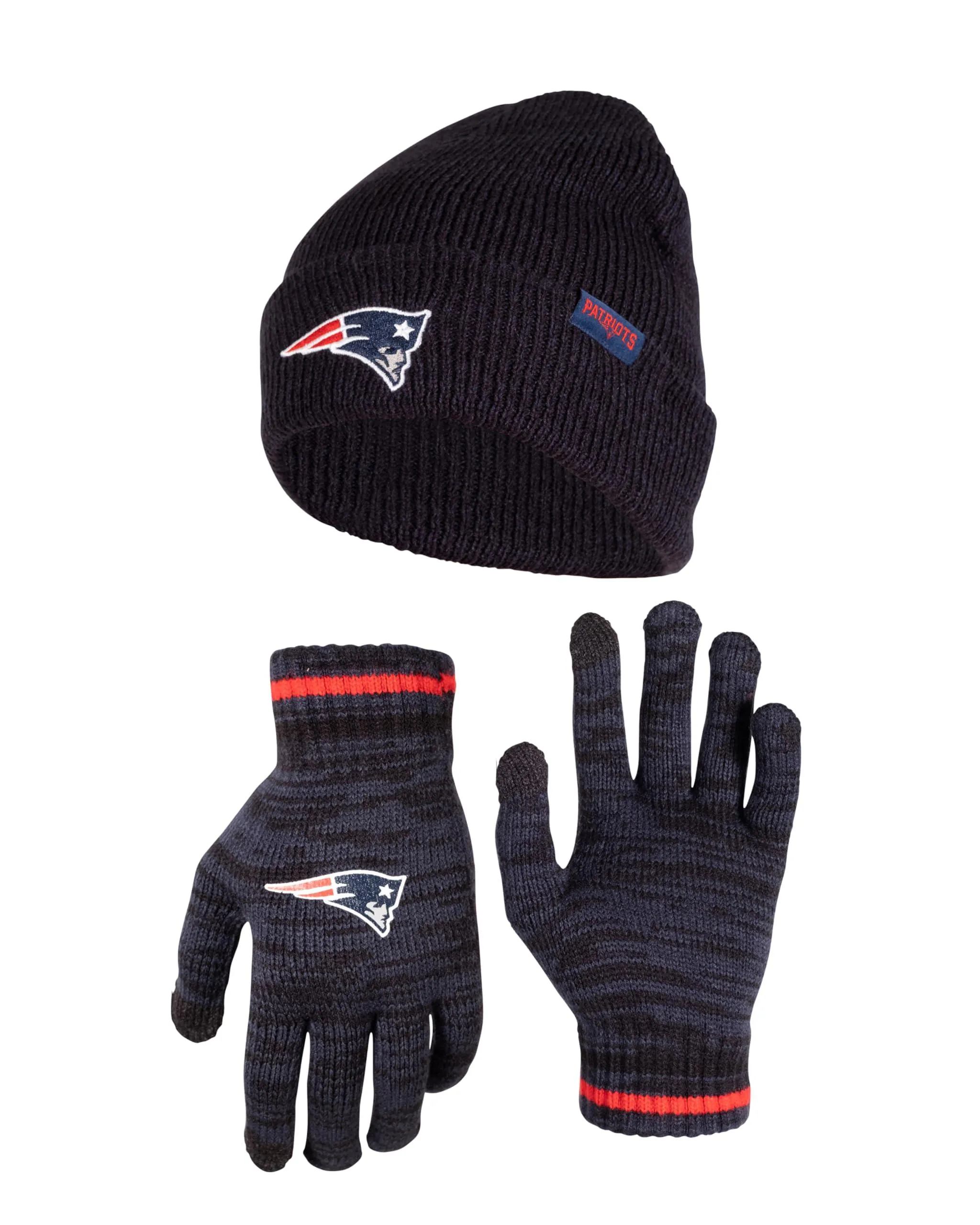 Ultra Game Adults Unisex NFL Official Super Soft Marl Knit Winter Beanie Knit Hat with Extra Warm Touch Screen Gloves|New England Patriots