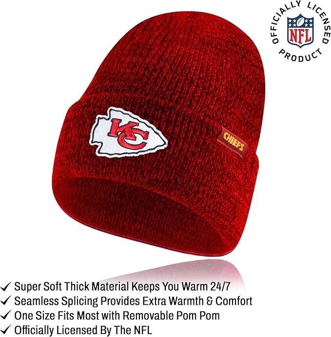 Ultra Game Youth NFL Official Super Soft Marl Knit Winter Beanie Knit Hat with Extra Warm Touch Screen Gloves|Kansas City Chiefs