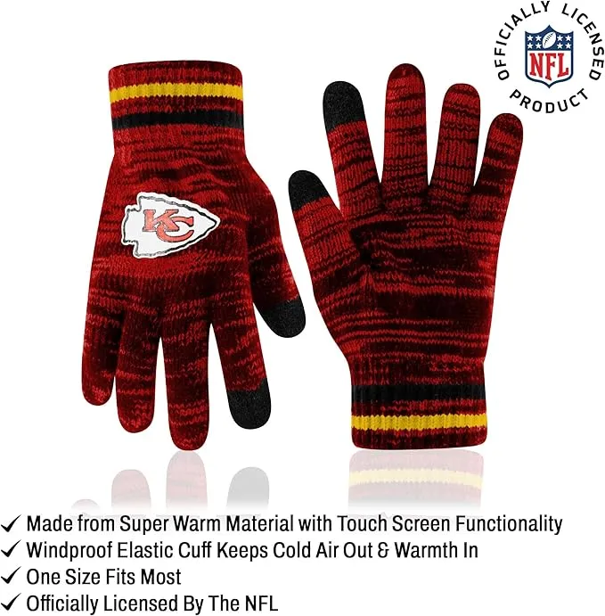 Ultra Game Youth NFL Official Super Soft Marl Knit Winter Beanie Knit Hat with Extra Warm Touch Screen Gloves|Kansas City Chiefs