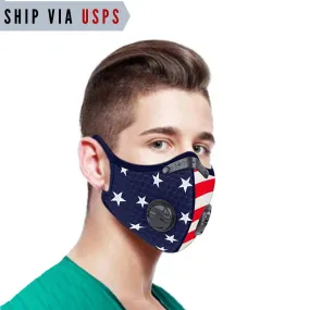 US Flag Sports Mask with 5-Layer PM2.5 Filter & Valves| American Flag Cycling Mask