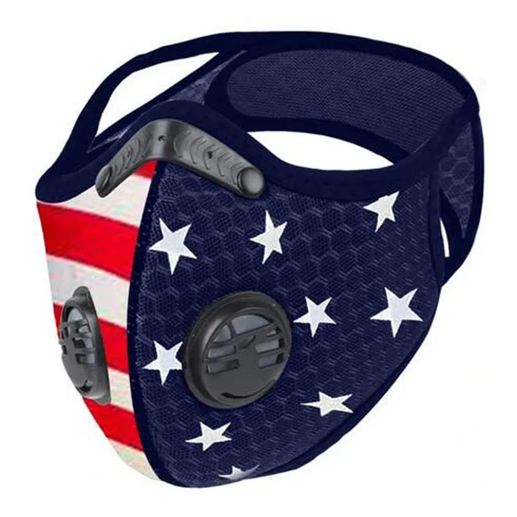 US Flag Sports Mask with 5-Layer PM2.5 Filter & Valves| American Flag Cycling Mask