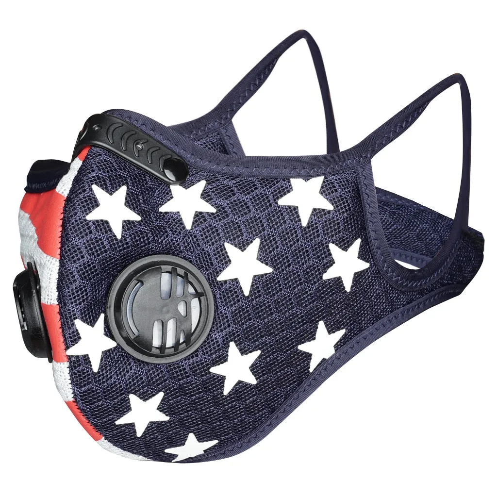 US Flag Sports Mask with 5-Layer PM2.5 Filter & Valves| American Flag Cycling Mask