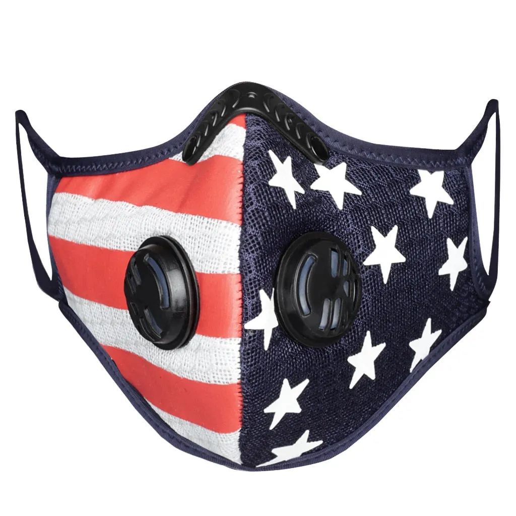 US Flag Sports Mask with 5-Layer PM2.5 Filter & Valves| American Flag Cycling Mask