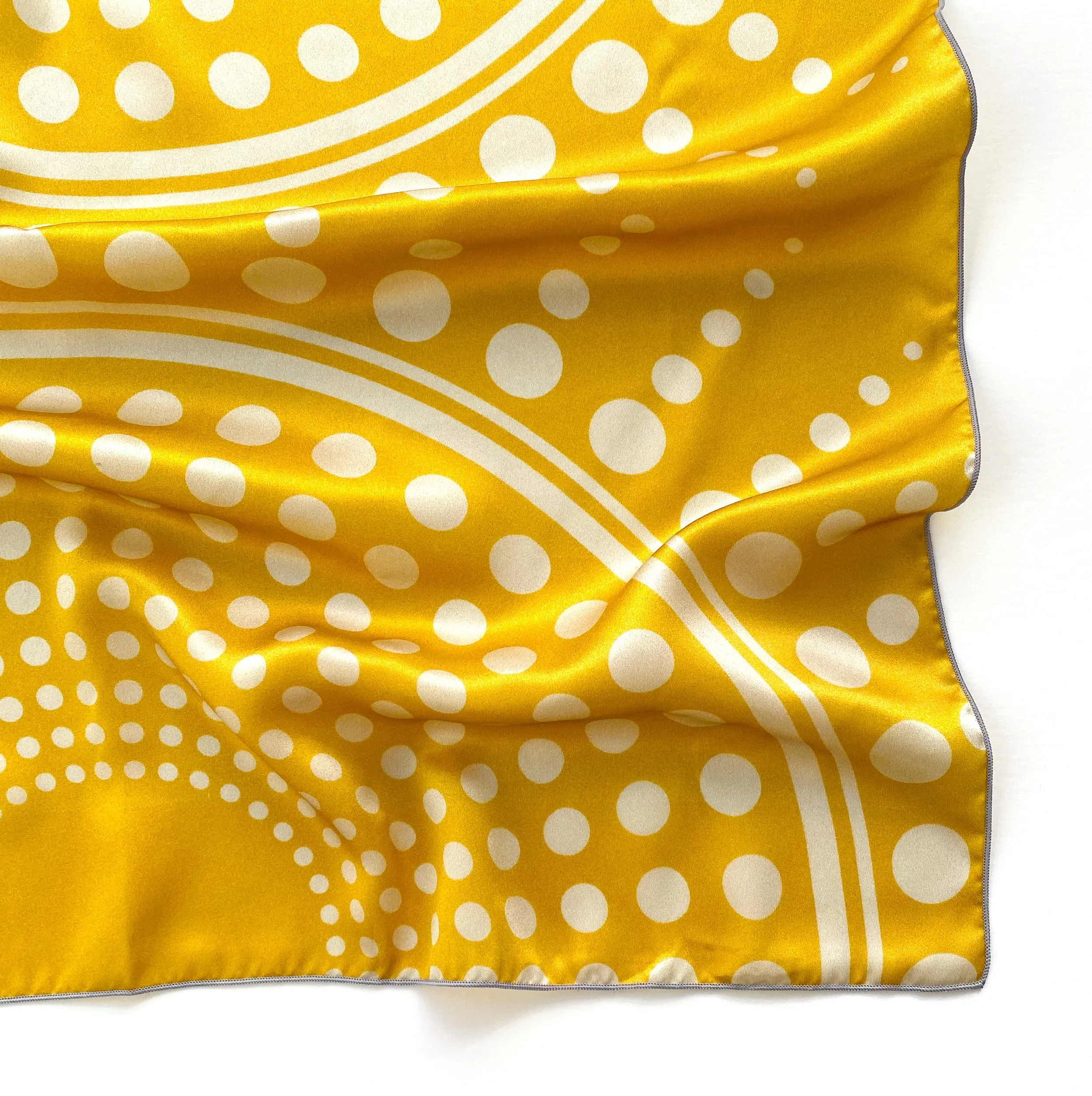 Vitamin D -  yellow square silk scarf with geometric polka dot pattern