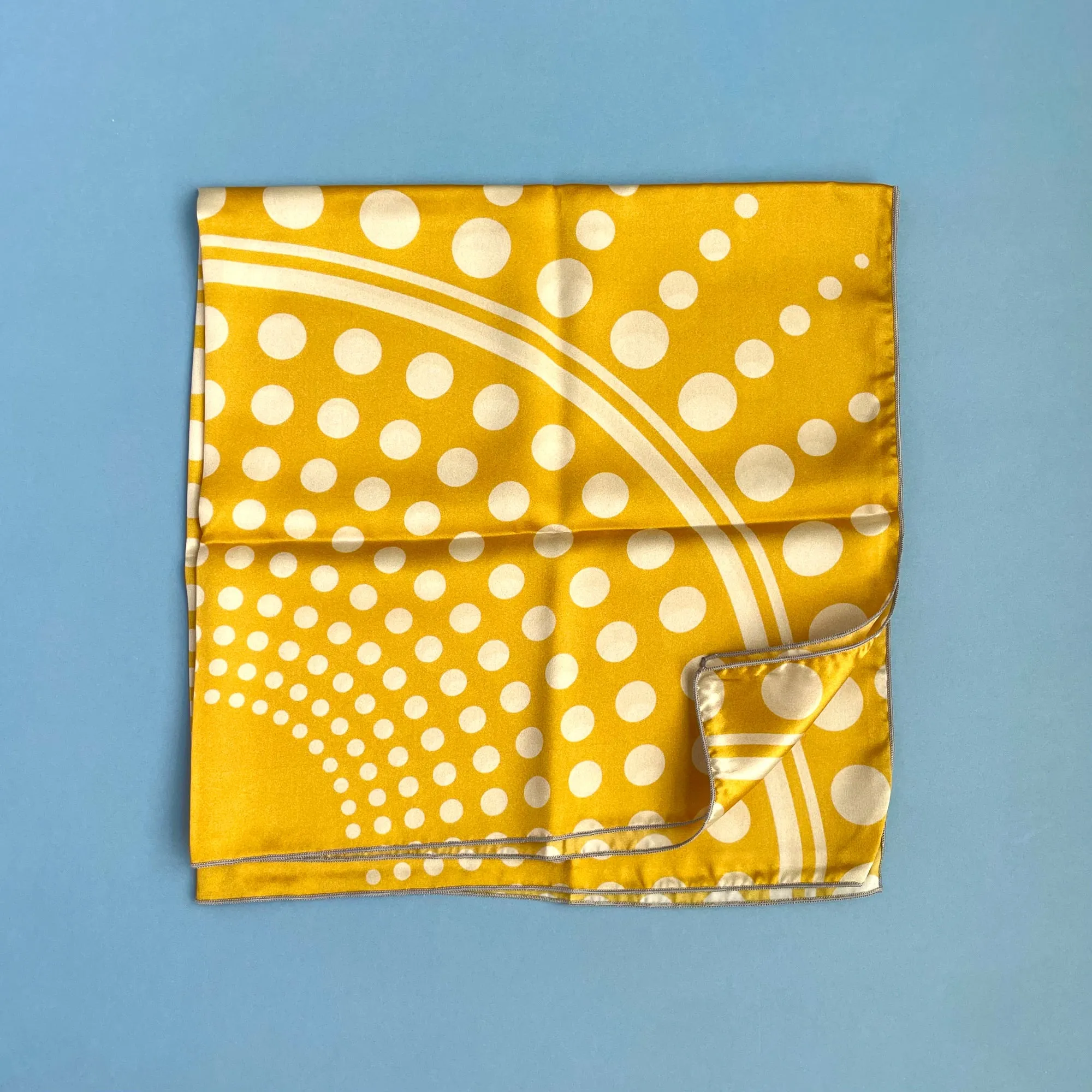 Vitamin D -  yellow square silk scarf with geometric polka dot pattern